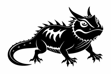 horned lizard silhouette line art vector illustration