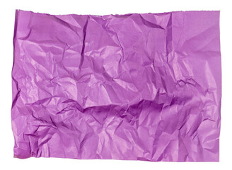 Isolated crumpled sheet of purple paper on white background