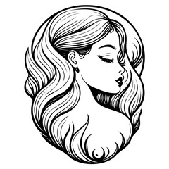 Elegant Woman with Flowing Hair Line Art Design