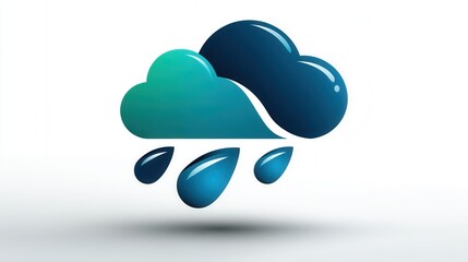 Sleek modern cloud icon with raindrops on minimal background