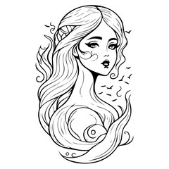 Enigmatic woman with fish design artwork vector