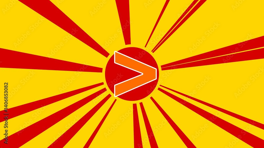 Poster greater symbol on the background of animation from moving rays of the sun. large orange symbol incre