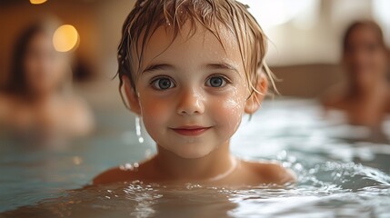 Smiling Child Swimming in a Pool
