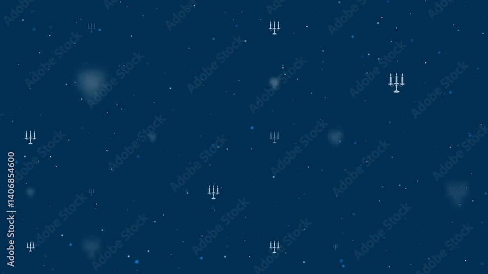 Poster template animation of evenly spaced candlestick with candles symbols of different sizes and opacity.