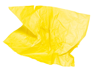 Isolated crumpled sheet of yellow paper on white background