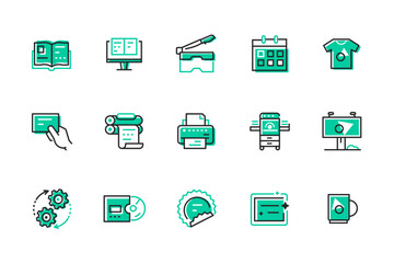Printing and advertising - set of line design style icons