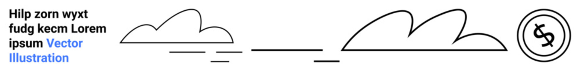 Stylized clouds, dashed lines, and a dollar coin design conveying speed or motion. Ideal for transportation, finance, trade, economy, growth, logistics modernity abstract line flat metaphor