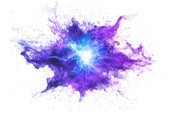 radiant burst of blue and purple arcane energy, dynamic explosion effect,  isolated on white