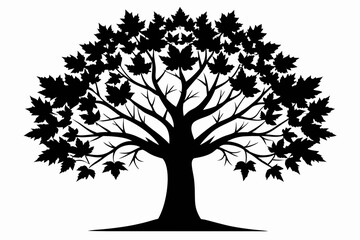 maple tree silhouette line art vector illustration