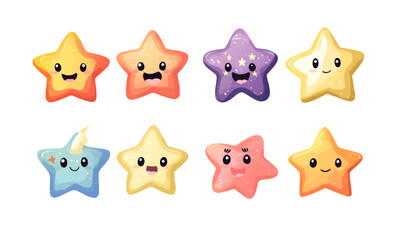 Set of vector star cute minimal cartoon characters illustrations