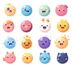 Set of vector sphere cute colorful minimal cartoon characters illustrations