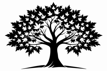 maple tree silhouette line art vector illustration