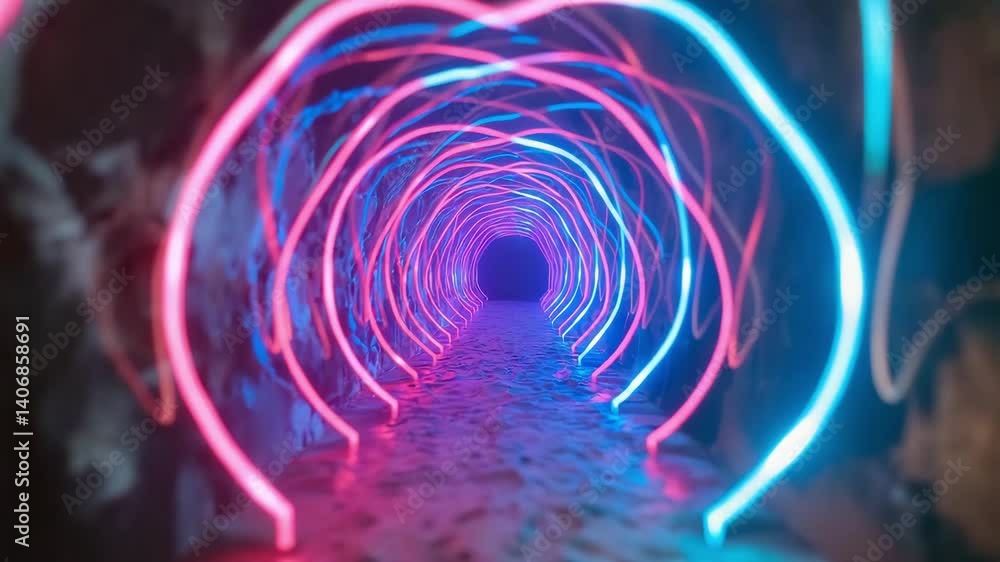 Aufkleber neon light pathway in an abstract tunnel inspiring a futuristic and surreal atmosphere with vibrant 