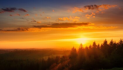 Obraz premium A soothing view with sunset over the forest 