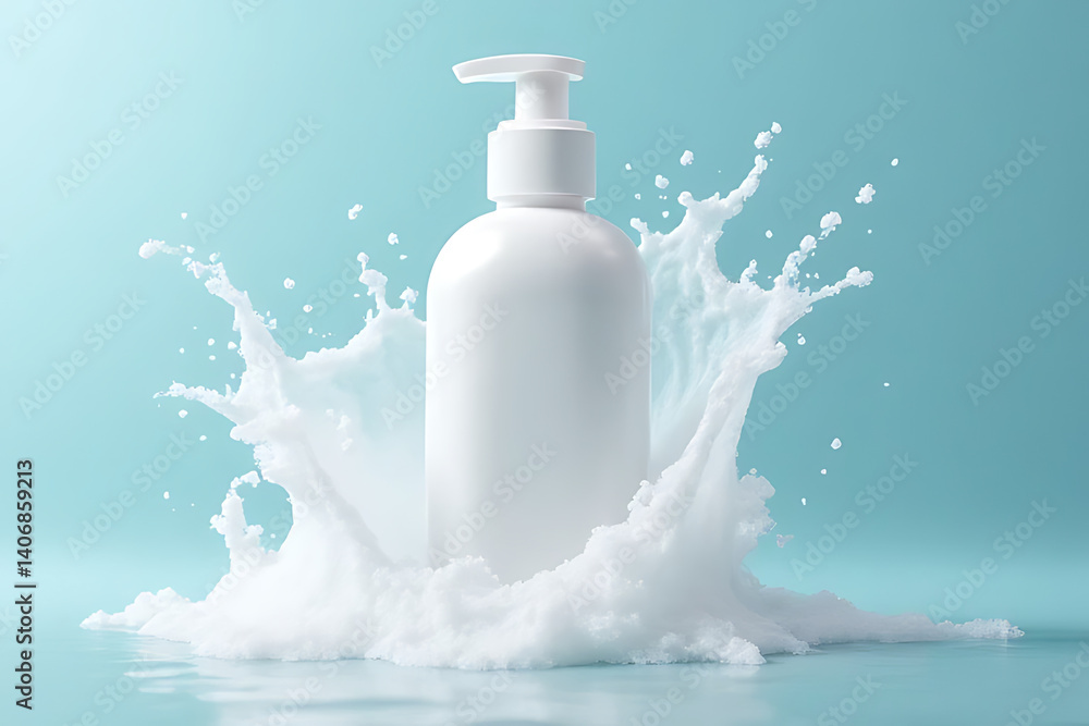 Poster studio setting for dynamic splash of moisturizing lotion in clean high-quality photography