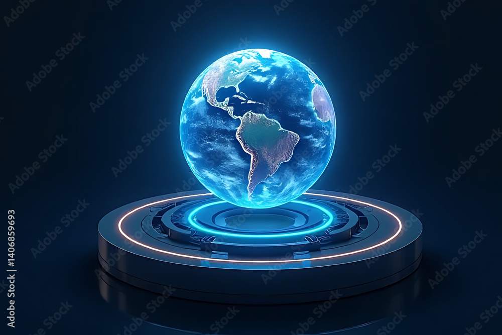 Poster virtual environment showcase 3d visualization of earth with a futuristic touch