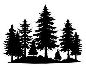 Evergreen Trees Silhouette Vector & SVG | Pine & Forest Tree Vector for Outdoor Crafts