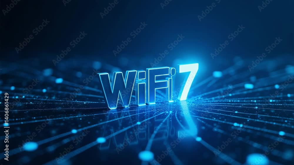 Poster futuristic wifi 7 technology concept with abstract network and connection elements in blue color sch