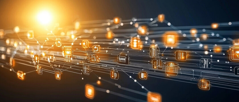Abstract digital network: interconnected glowing nodes and lines