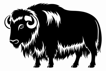 muskox silhouette line art vector illustration