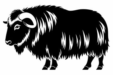 muskox silhouette line art vector illustration