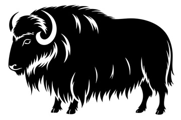 muskox silhouette line art vector illustration