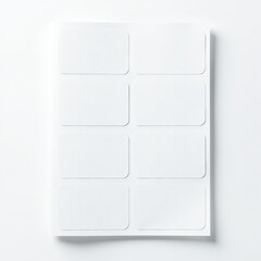Blank white sticker sheet, multiple adhesive labels, isolated layout, minimal office branding template