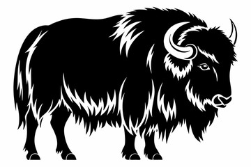 muskox silhouette line art vector illustration