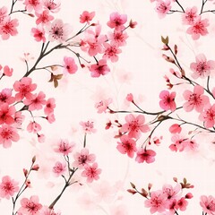 Naklejka premium Delicate Cherry Blossom Pattern on Light Cream Background