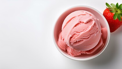 strawberry ice cream in a bowl  isolated on white background.
