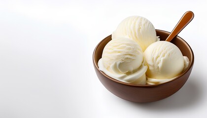 vanilla ice cream in a bowl isolated on white background.