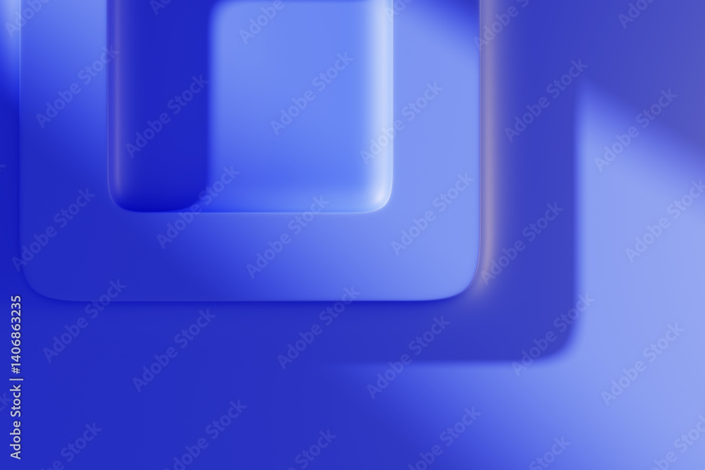 Poster abstract blue 3d background with square frame pattern on wall. relief wallpaper with convex lines, l