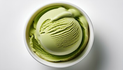 summer dessert with matcha green tea ice cream on white background.