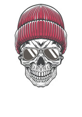 Skull in streetstyle beanie hat and vintage sunglasses 68b