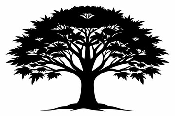 neem tree silhouette line art vector illustration