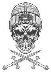 Skull in streetstyle beanie hat being dangerous 67 - BWb