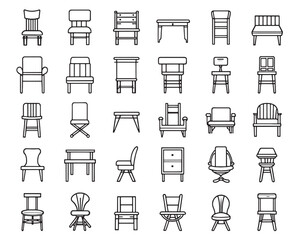 Home Decor Chair Seat Outline Icons Pack