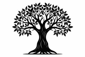 olive tree silhouette line art vector illustration