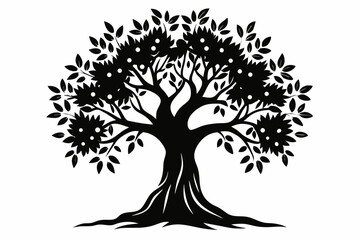 olive tree silhouette line art vector illustration