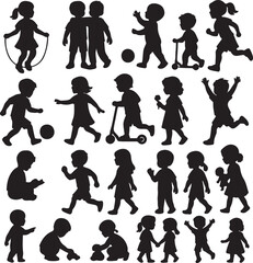 Kids' Silhouettes: EPS 10 Vector Illustrations of Children Playing