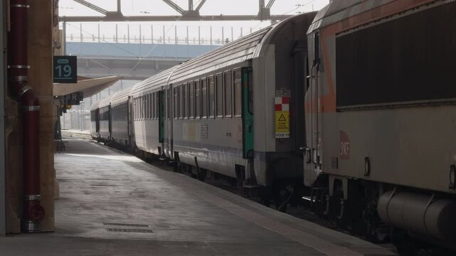 Train at Austerlitz station Paris, platform view, station under restoration