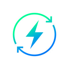 Lightning electric icon, Bolt with recycling rotation arrow sign, Renewable energy loop sign, Vector illustration