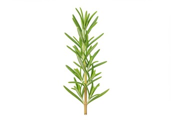 Isolated sprig of rosemary with green leaves on a white background in a vertical composition