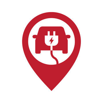 Electric car charge station map pointer, EV charging point GPS pin, Vector illustration
