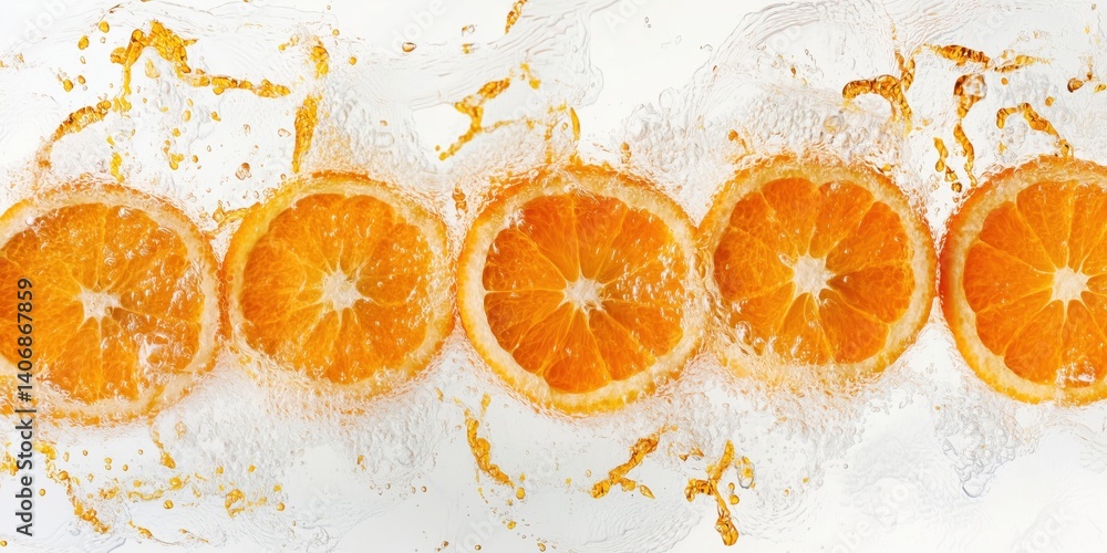 Poster fresh orange slices splashing in water creating vibrant and refreshing visual effect