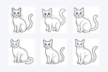 Cat Set Line Art Vector Illustration.