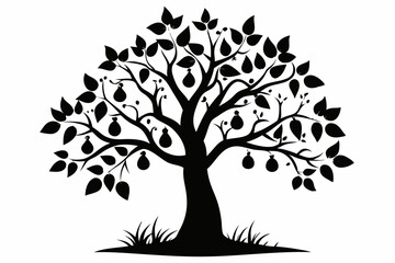 Obraz premium peepal tree silhouette line art vector illustration
