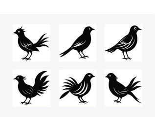 Vivid Bird Silhouette Set Vector Illustration.