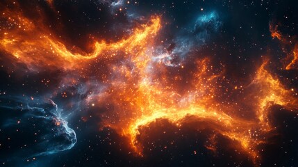 Fototapeta premium Fiery Orange and Blue Nebula in Dark Space