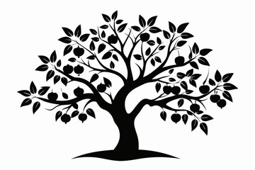 Obraz premium plum tree silhouette line art vector illustration